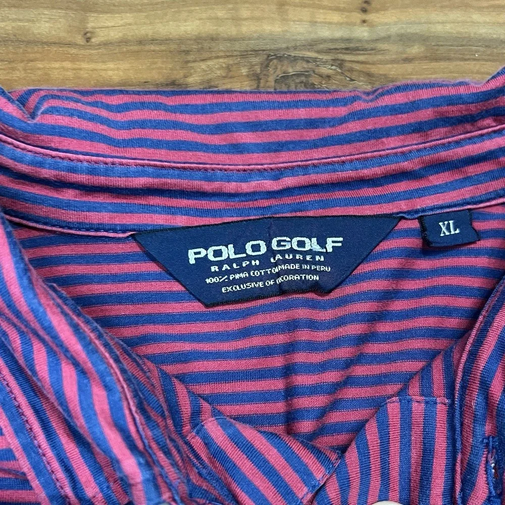 Polo Golf Ralph Lauren Men's Shirt XL Blue Pink Striped Pima Moisture Management